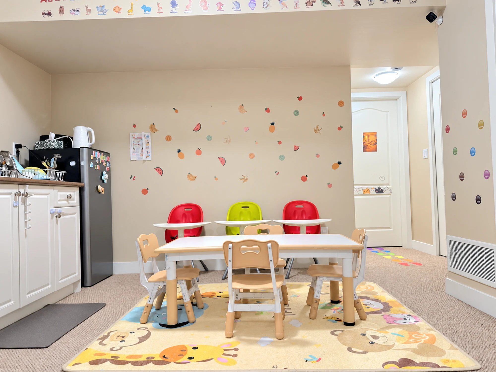 The real child-sized dining tables and chairs at I Love Childcare.